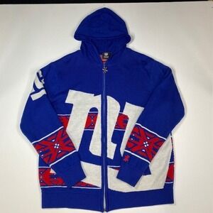 NFL New York Giants Team Apparel Full Zip Knit Hoodie Sweater‎ - Large